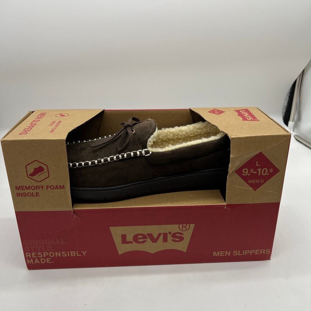 Men's Levi's Memory Foam Fleece Lined Slippers Size Large 9.5-10.5 Dark Brown